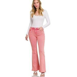 Zenana It's About Time Colored Denim Flares in Ash Pink DMP-1846A